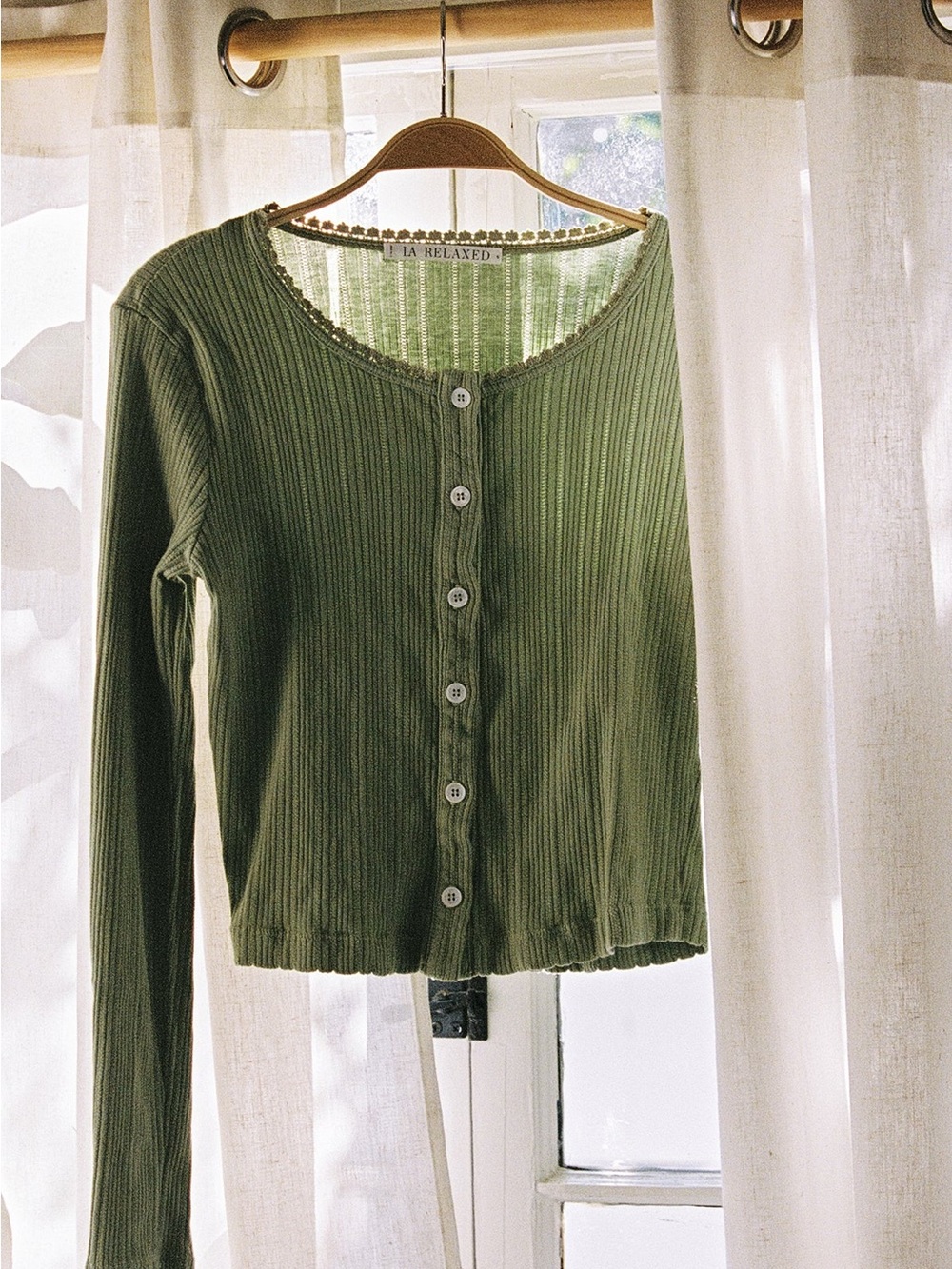 LA Relaxed Posie Pointelle Organic Cotton Cardigan Size Large